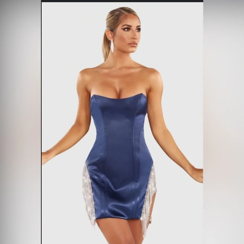oh polly navy blue dress Thinking Of You Ruched Bodycon Mini Dress in Jewel Blue